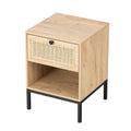 Byron C Rattan Twinset Beside Stand Nightsand Bedside Cabinet With Drawer 2Pcs Beige Yellow Mdf