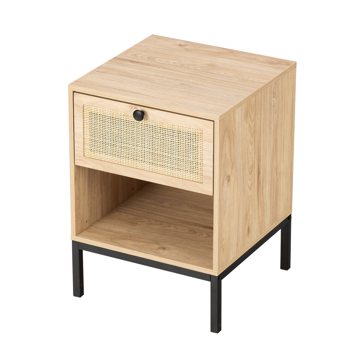 Byron C Rattan Twinset Beside Stand Nightsand Bedside Cabinet With Drawer 2Pcs Beige Yellow Mdf