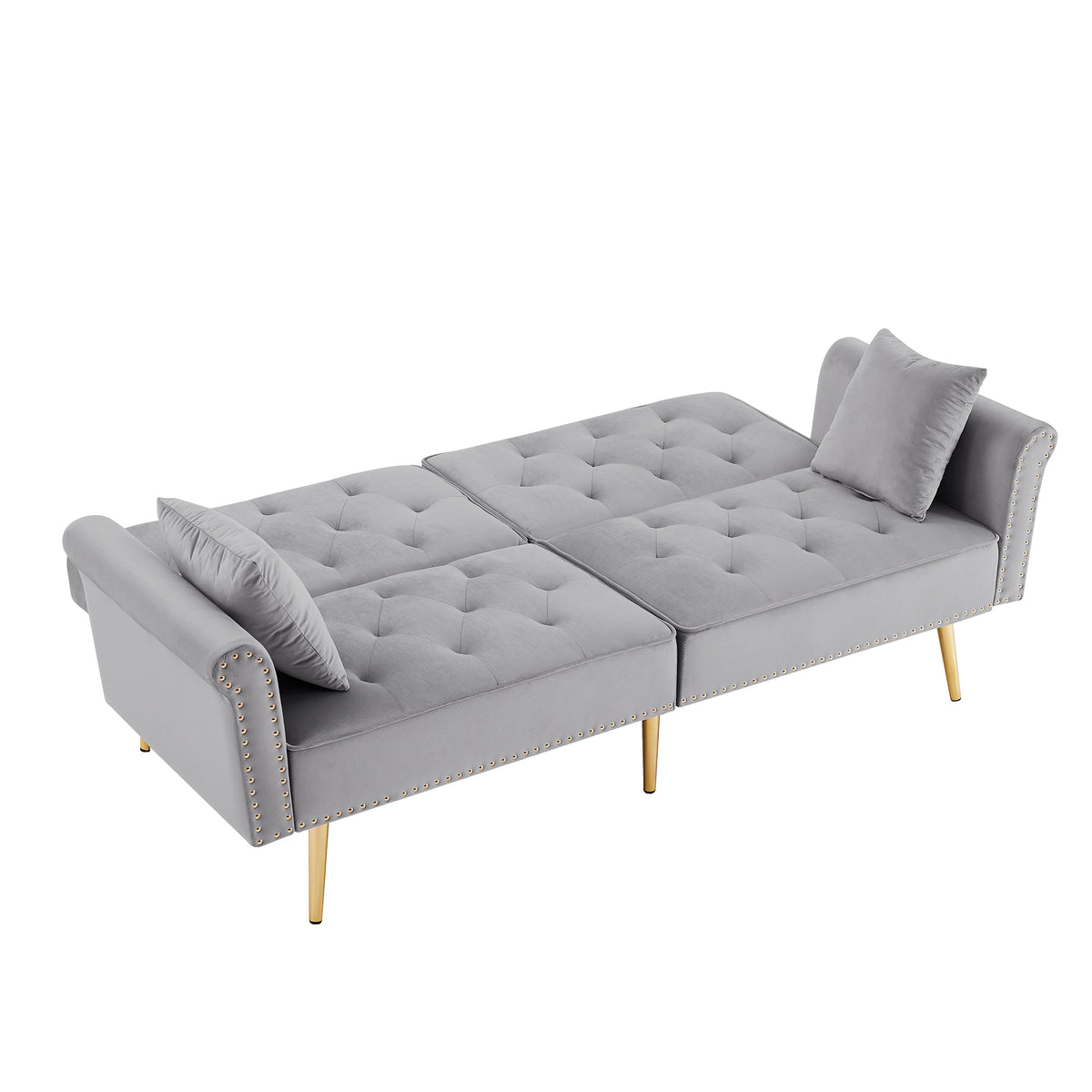 Grey Velvet Tufted Sofa Couch With 2 Pillows And Trim Light Grey Wood Foam Velvet 2 Seat
