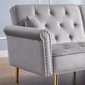 Grey Velvet Tufted Sofa Couch With 2 Pillows And Trim Light Grey Wood Foam Velvet 2 Seat