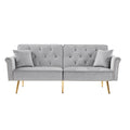 Grey Velvet Tufted Sofa Couch With 2 Pillows And Trim Light Grey Wood Foam Velvet 2 Seat