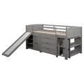 Low Twin Size Loft Bed With Cabinets, Shelves And Slide Gray Old Sku :Lp000503Aae Gray Solid Wood