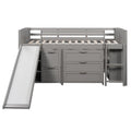 Low Twin Size Loft Bed With Cabinets, Shelves And Slide Gray Old Sku :Lp000503Aae Gray Solid Wood