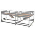 Full And Twin Size L Shaped Bunk Bed With Slide And Short Ladder,Gray Twin Gray Pine