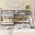 Full And Twin Size L Shaped Bunk Bed With Slide And Short Ladder,Gray Twin Gray Pine