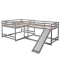 Full And Twin Size L Shaped Bunk Bed With Slide And Short Ladder,Gray Twin Gray Pine