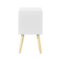 Side Table With 2 Drawer And Rubber Wood Legs, Mid Century Modern Storage Cabinet For Bedroom Living Room Furniture, White White Mdf