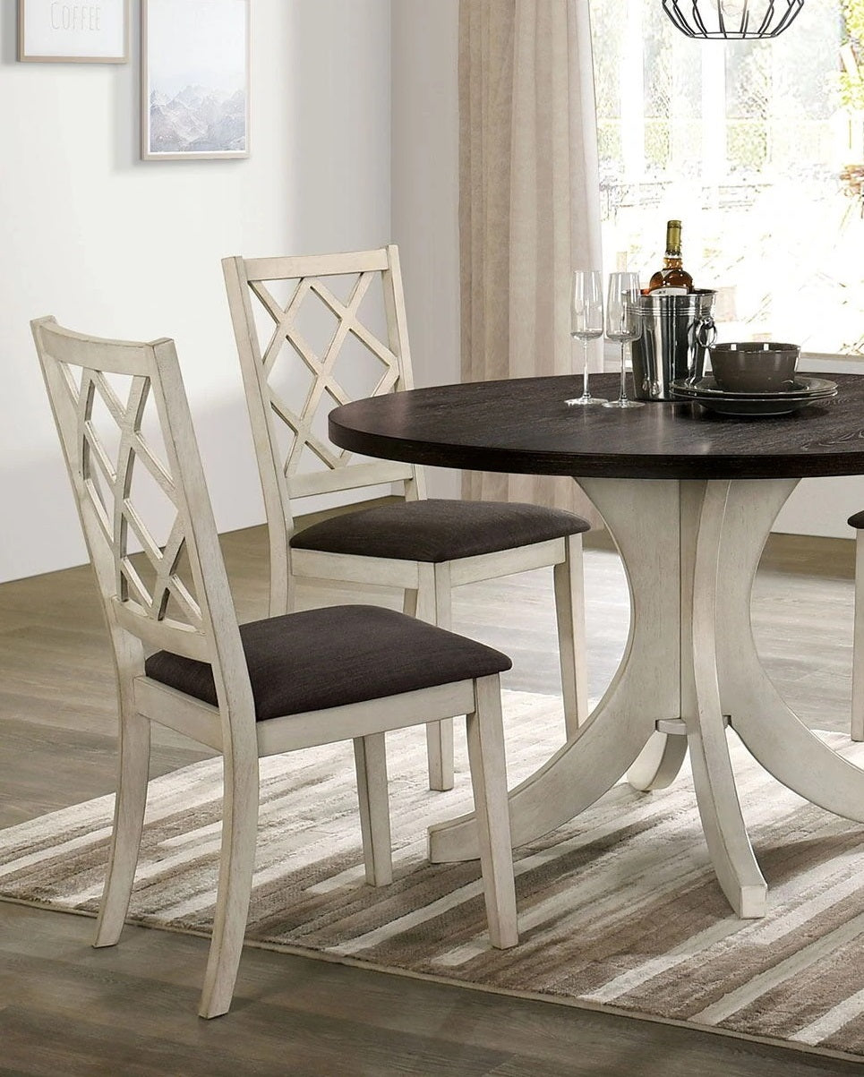 Antique White Solid Wood Set Of 2 Chairs Unique Design Back Kitchen Dining Room Breakfast Grey Cushion Seat Chair Fabric Geometric Antique White White Dining Room Contemporary,Modern,Transitional Side Chair Rubberwood Cross Back Solid Wood