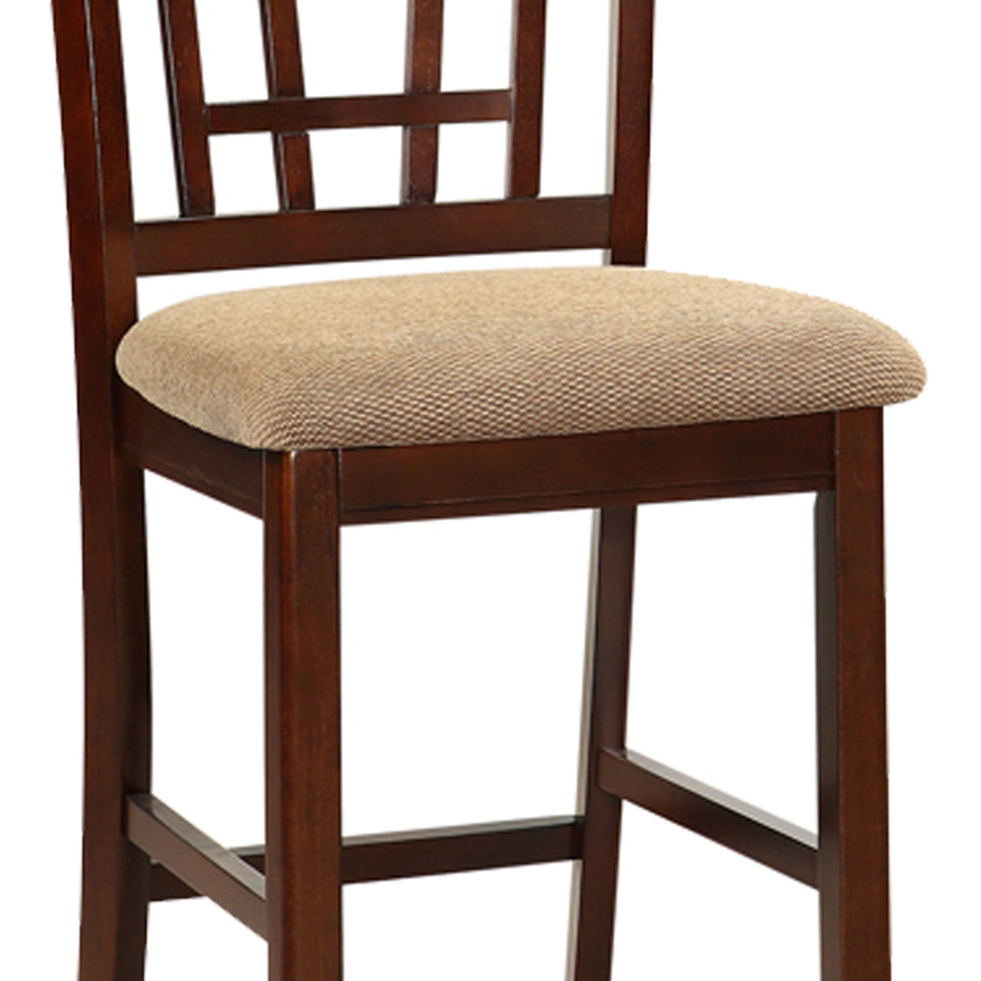 Set Of 2 Chairs Dining Room Furniture Brown Solid Wood Counter Height Chairs Upholstered Cushioned Unique Back Geometric Brown Light Brown Dining Room Modern,Transitional Dining Chairs Rubberwood Solid Wood