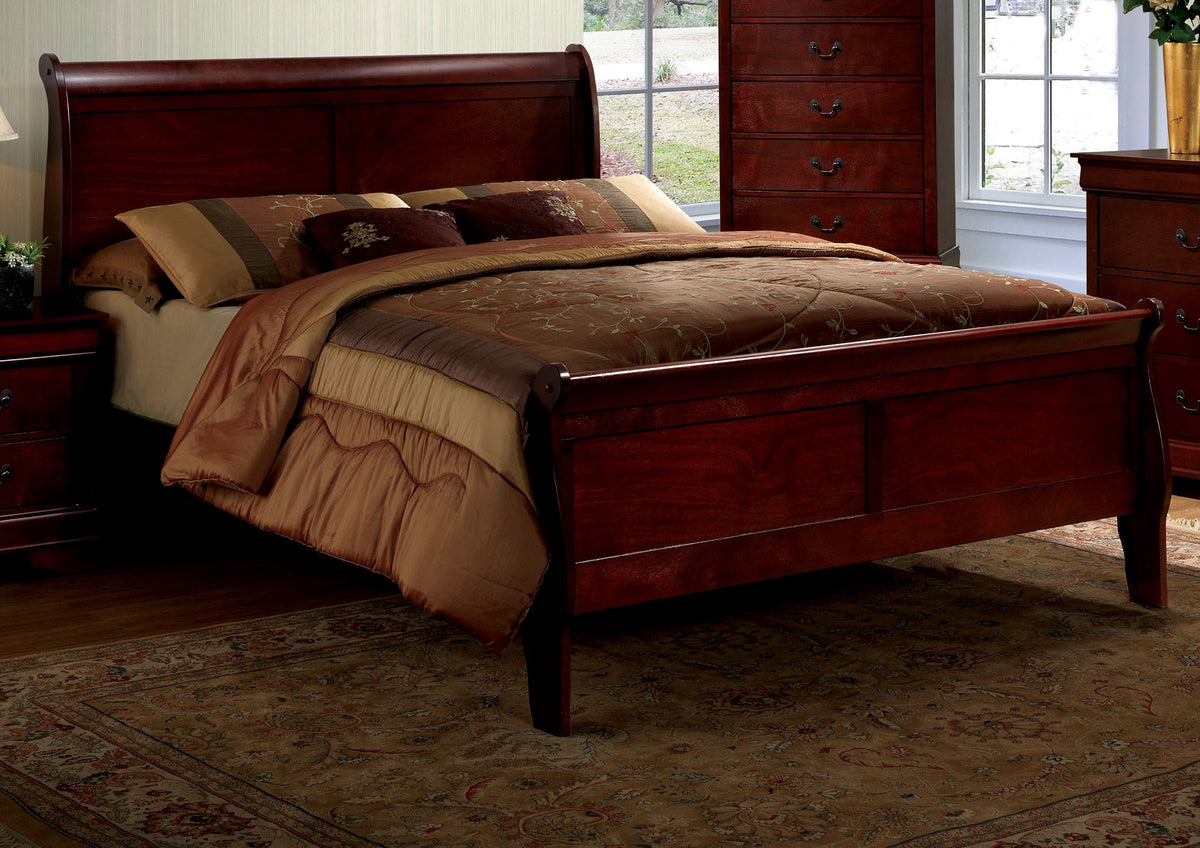 Queen Size Bed Cherry Louis Phillipe Solidwood 1Pc Bed Bedroom Sleigh Bed Bedroom Furniture Box Spring Required Queen Cherry Brown Bedroom Contemporary,Modern Bed Frame Solid Wood