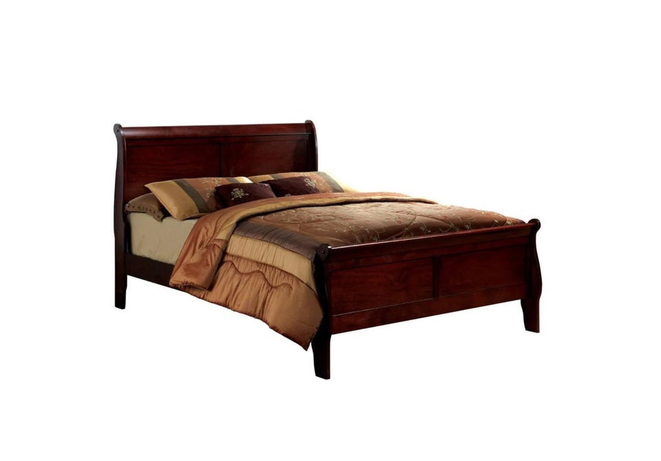 Full Size Bed Cherry Louis Phillipe Solidwood 1Pc Bed Bedroom Sleigh Bed Bedroom Furniture Box Spring Required Full Cherry Wood Brown Bedroom Contemporary,Modern Rubberwood Bed Frame Solid Wood