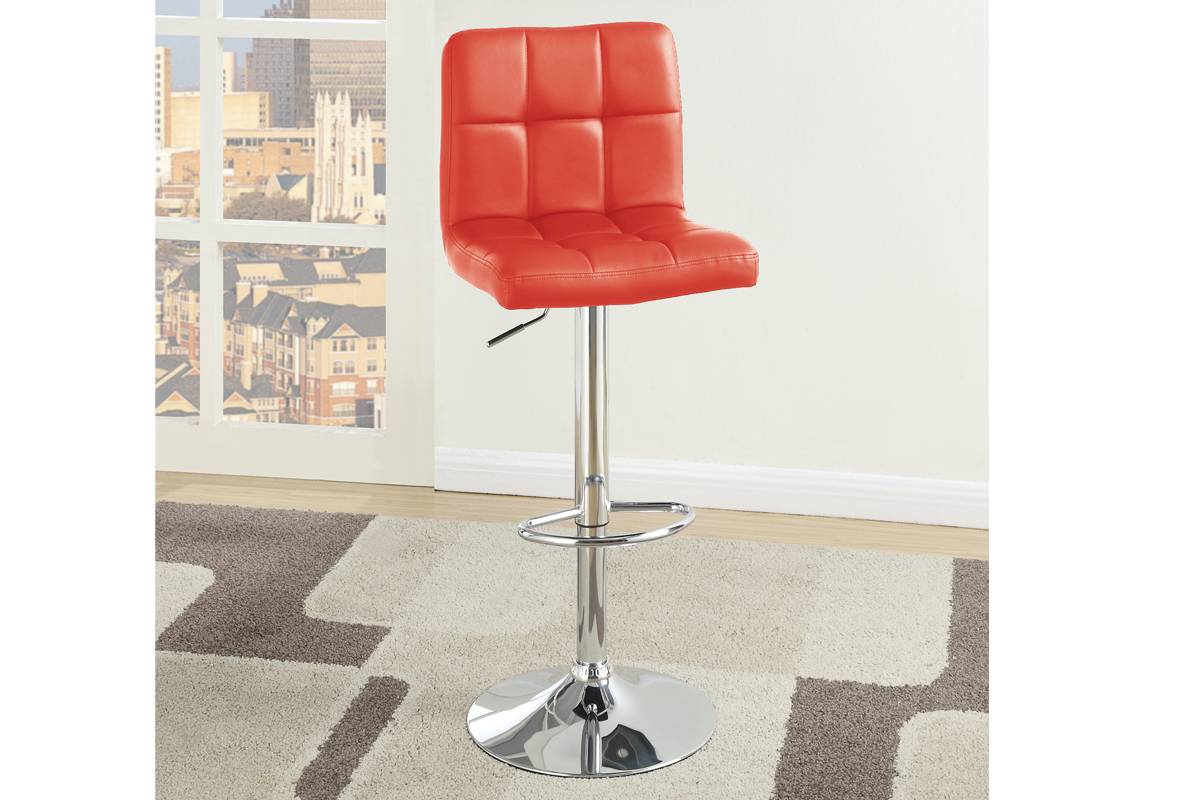 Red Faux Leather Bar Stool Counter Height Chairs Set Of 2 Adjustable Height W Gas Lift Kitchen Island Stools Modern Red Dining Room Contemporary,Modern Bar Stools Tufted Back Metal