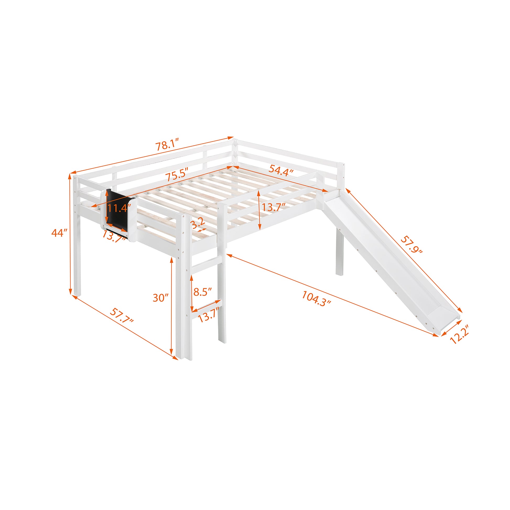 Full Size Loft Bed Wood Bed With Slide, Stair And Chalkboard,White Old Sku:Wf282116Aak White Solid Wood