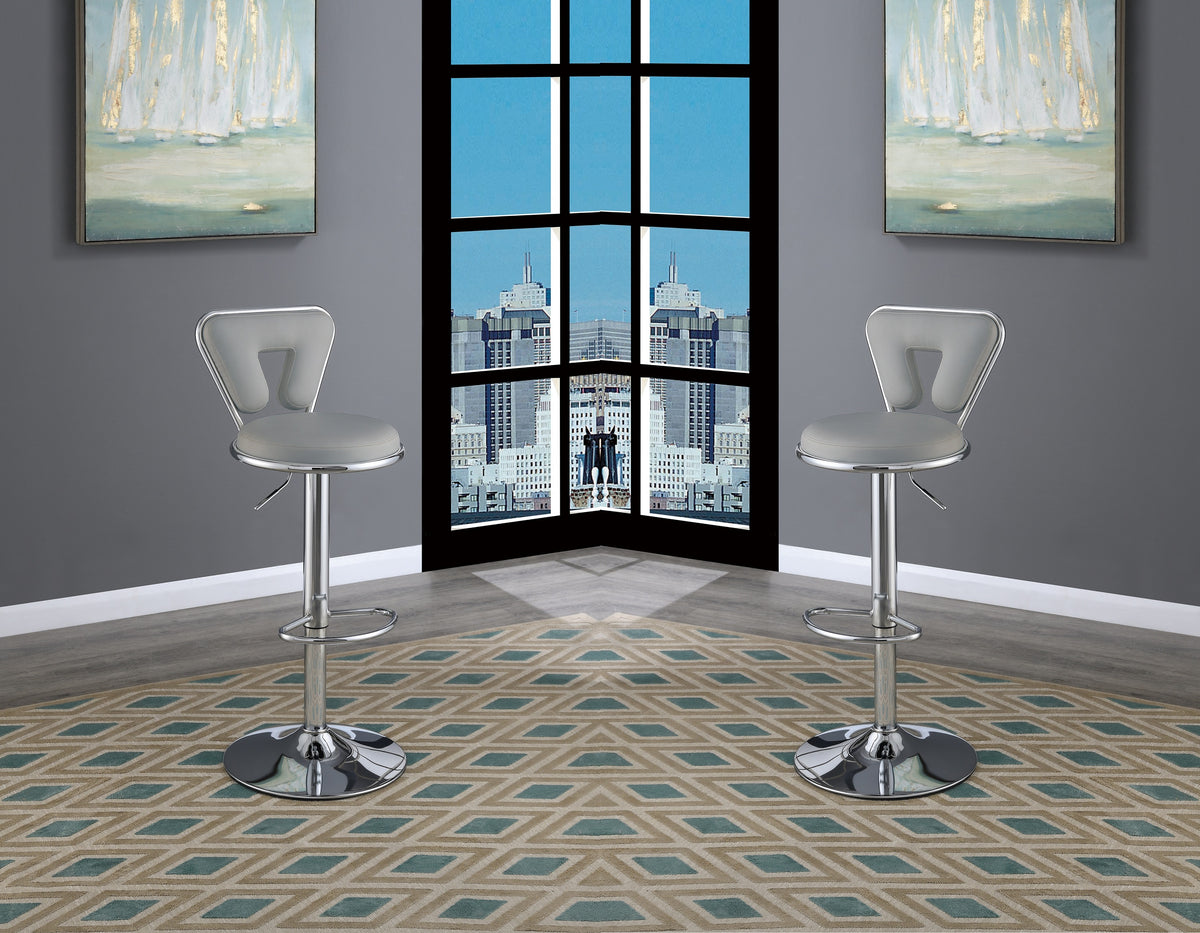 Adjustable Bar Stool Gas Lift Chair Gray Faux Leather Chrome Base Metal Frame Modern Stylish Set Of 2 Chairs Gray Dining Room Contemporary,Modern Bar Stools Metal