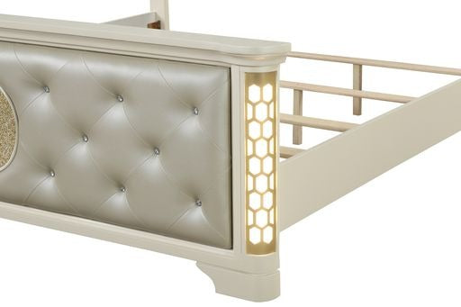 Queen 5 Pc Unique Led Bedroom Set Made With Wood In Beige Box Spring Required Queen Beige Wood 5 Piece Set Bedroom Bed Included,Chest Included,Dresser Included,Mirror Included,Nightstand Included