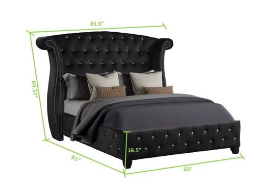 Queen 4 Pc Upholstery Bedroom Set Made With Wood In Black Box Spring Not Required Queen Black Wood 4 Piece Set Bedroom Contemporary,Modern Acacia Upholstered Velvet Tufted Wood