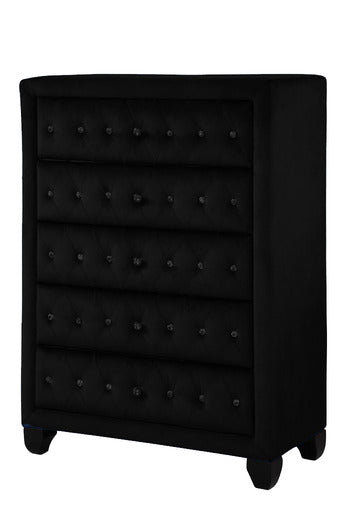 Full 5 Pc Vanity Upholstery Bedroom Set Made With Wood In Black Box Spring Not Required Full Black Wood 5 Piece Set Bedroom Contemporary,Modern Acacia Upholstered Velvet Tufted Wood