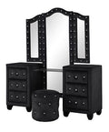 Full 5 Pc Vanity Upholstery Bedroom Set Made With Wood In Black Box Spring Not Required Full Black Wood 5 Piece Set Bedroom Contemporary,Modern Acacia Upholstered Velvet Tufted Wood