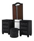 Full 5 Pc Vanity Upholstery Bedroom Set Made With Wood In Black Box Spring Not Required Full Black Wood 5 Piece Set Bedroom Contemporary,Modern Acacia Upholstered Velvet Tufted Wood