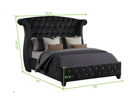Full 5 Pc Vanity Upholstery Bedroom Set Made With Wood In Black Box Spring Not Required Full Black Wood 5 Piece Set Bedroom Contemporary,Modern Acacia Upholstered Velvet Tufted Wood