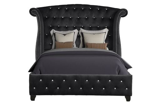 Queen 4 Pc Vanity Upholstery Bedroom Set Made With Wood In Black Box Spring Not Required Queen Black Wood 4 Piece Set Bedroom Contemporary,Modern Acacia Upholstered Velvet Tufted Wood