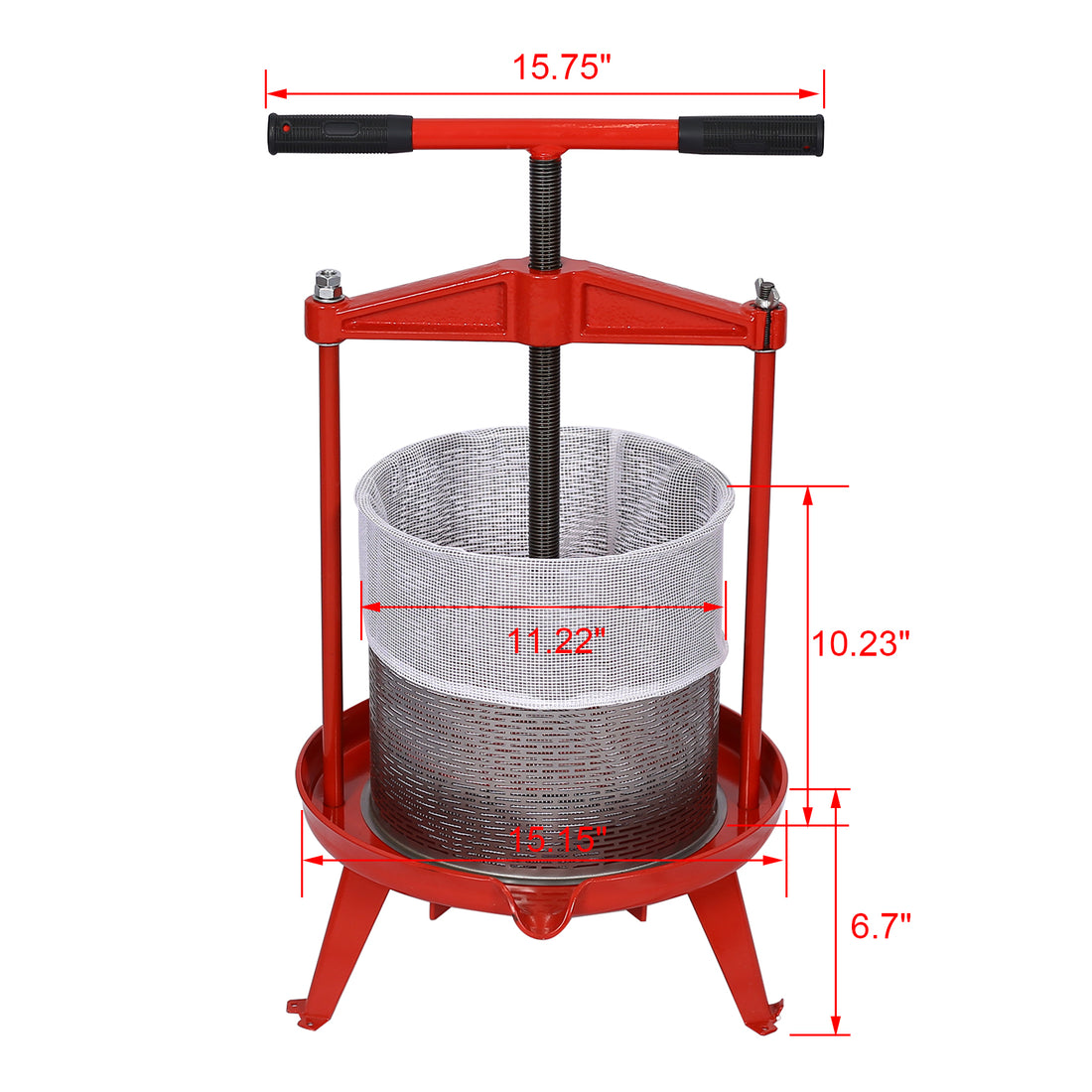 Stainless Steel Fruit And Wine Press 3.69Gallon 14L Red Steel
