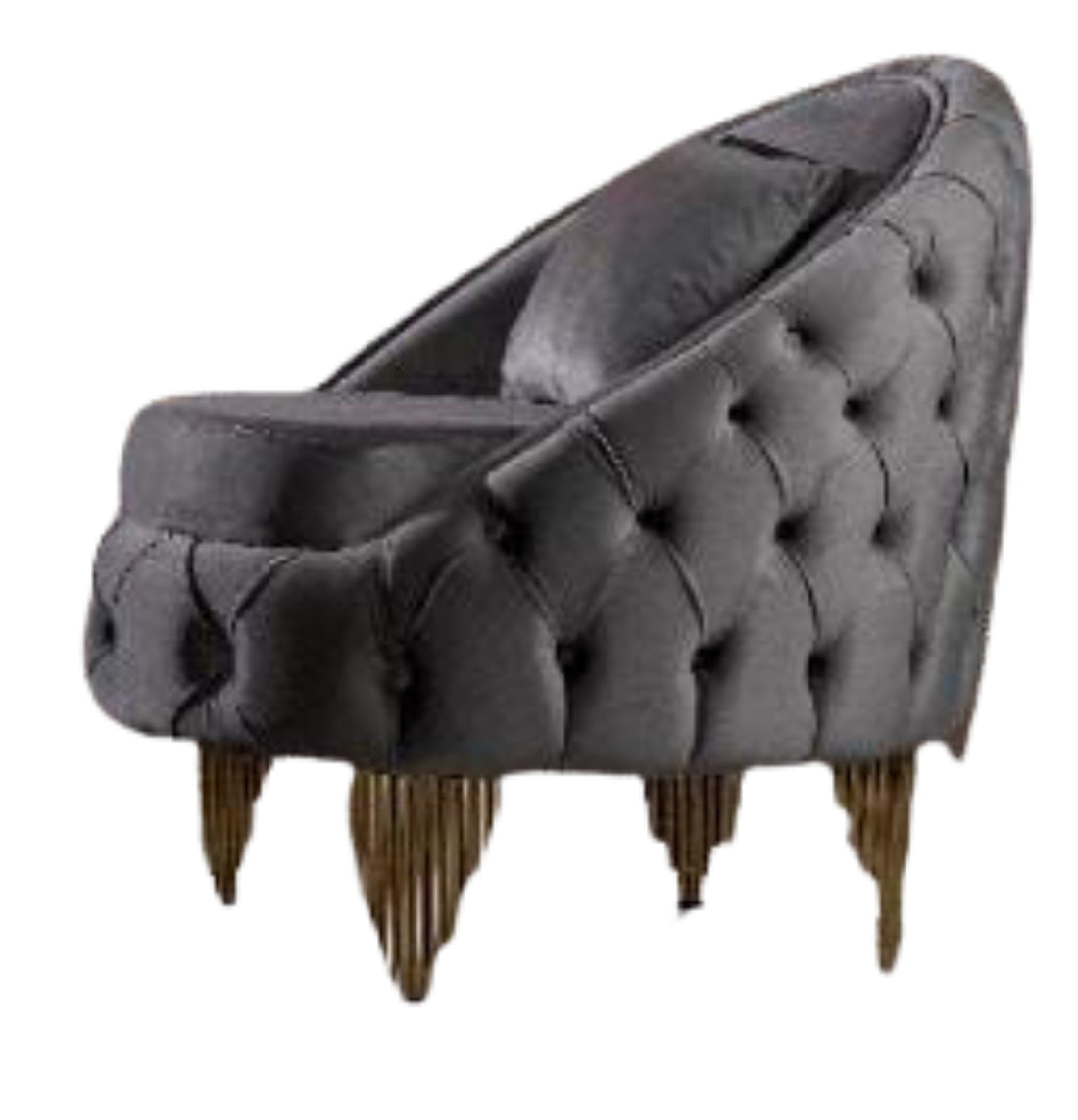 Chair With Fabric Button Tufted Velvet Upholstery Finish In Grey Grey Primary Living Space Modern Solid Wood Mdf Wood