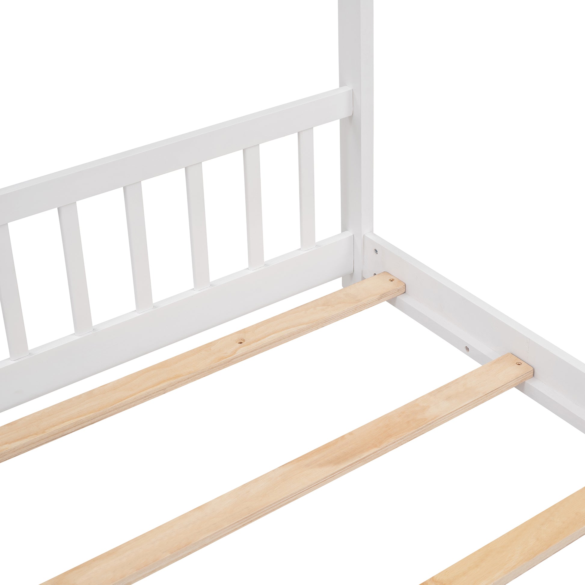 Full Size House Bed Wood Bed, White White Solid Wood