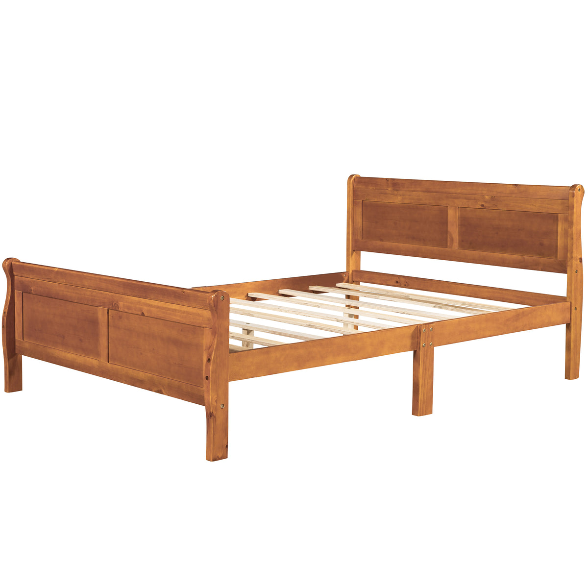 Full Size Wood Platform Bed With Headboard And Wooden Slat Support Oak Oak Solid Wood