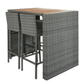 5 Pieces Outdoor Patio Wicker Bar Set, Bar Height Chairs With Non Slip Feet And Fixed Rope, Removable Cushion, Acacia Wood Table Top, Brown Wood And Gray Wicker Yes Gray Wicker