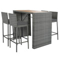 5 Pieces Outdoor Patio Wicker Bar Set, Bar Height Chairs With Non Slip Feet And Fixed Rope, Removable Cushion, Acacia Wood Table Top, Brown Wood And Gray Wicker Yes Gray Wicker