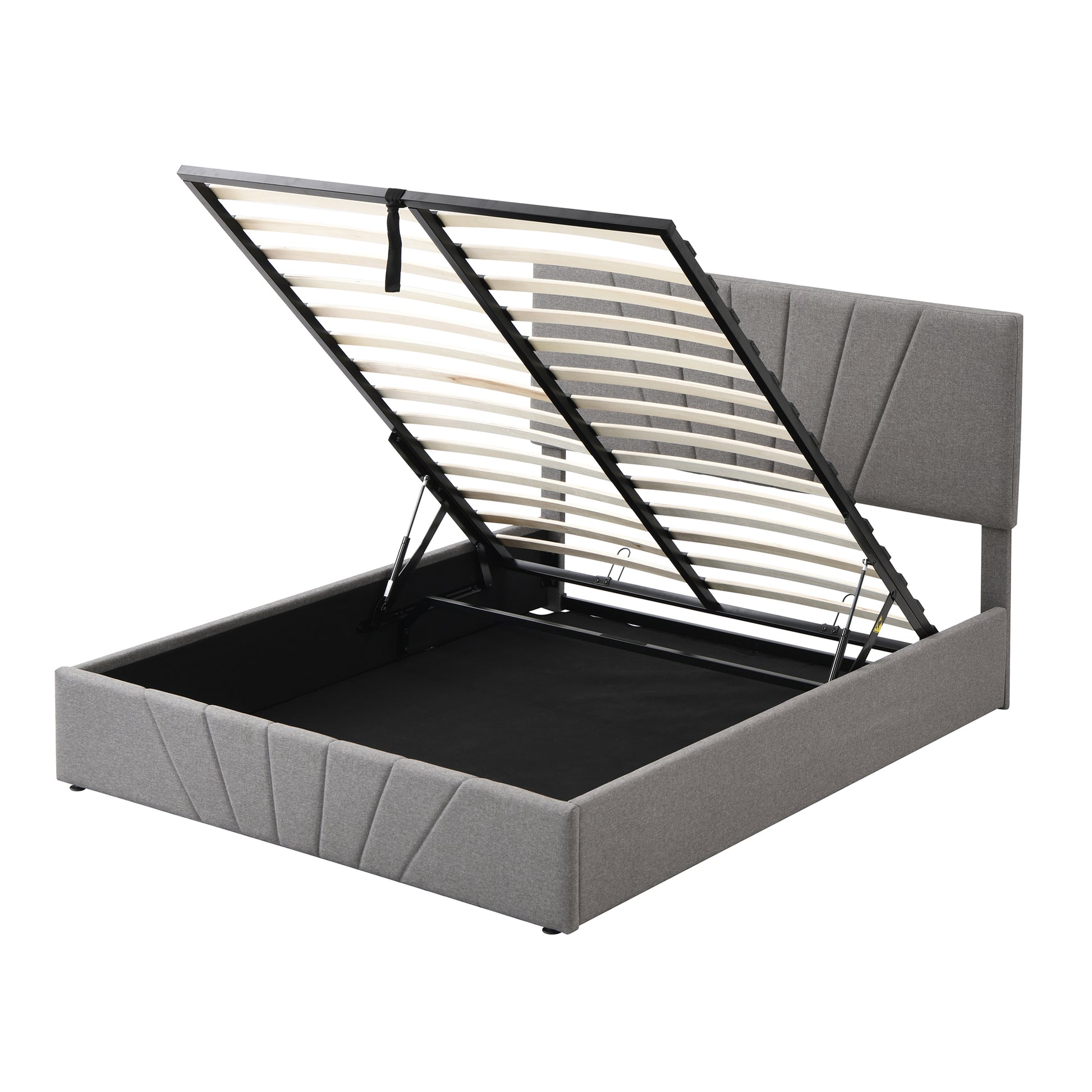 Queen Size Upholstered Platform Bed With A Hydraulic Storage System Gray Gray Upholstered