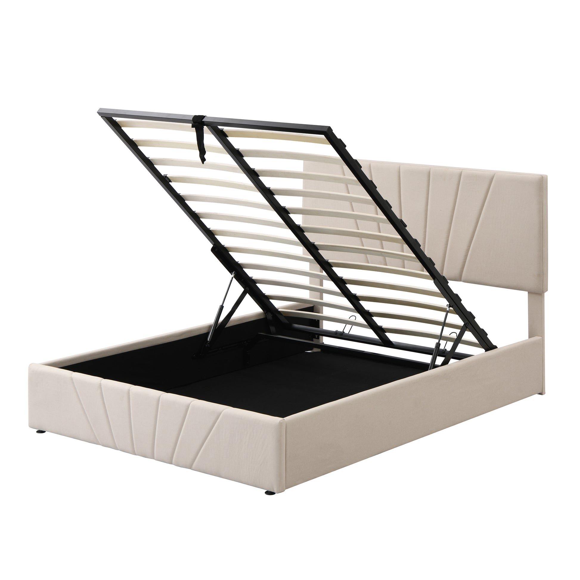 Full Size Upholstered Platform Bed With A Hydraulic Storage System Beige Beige Upholstered