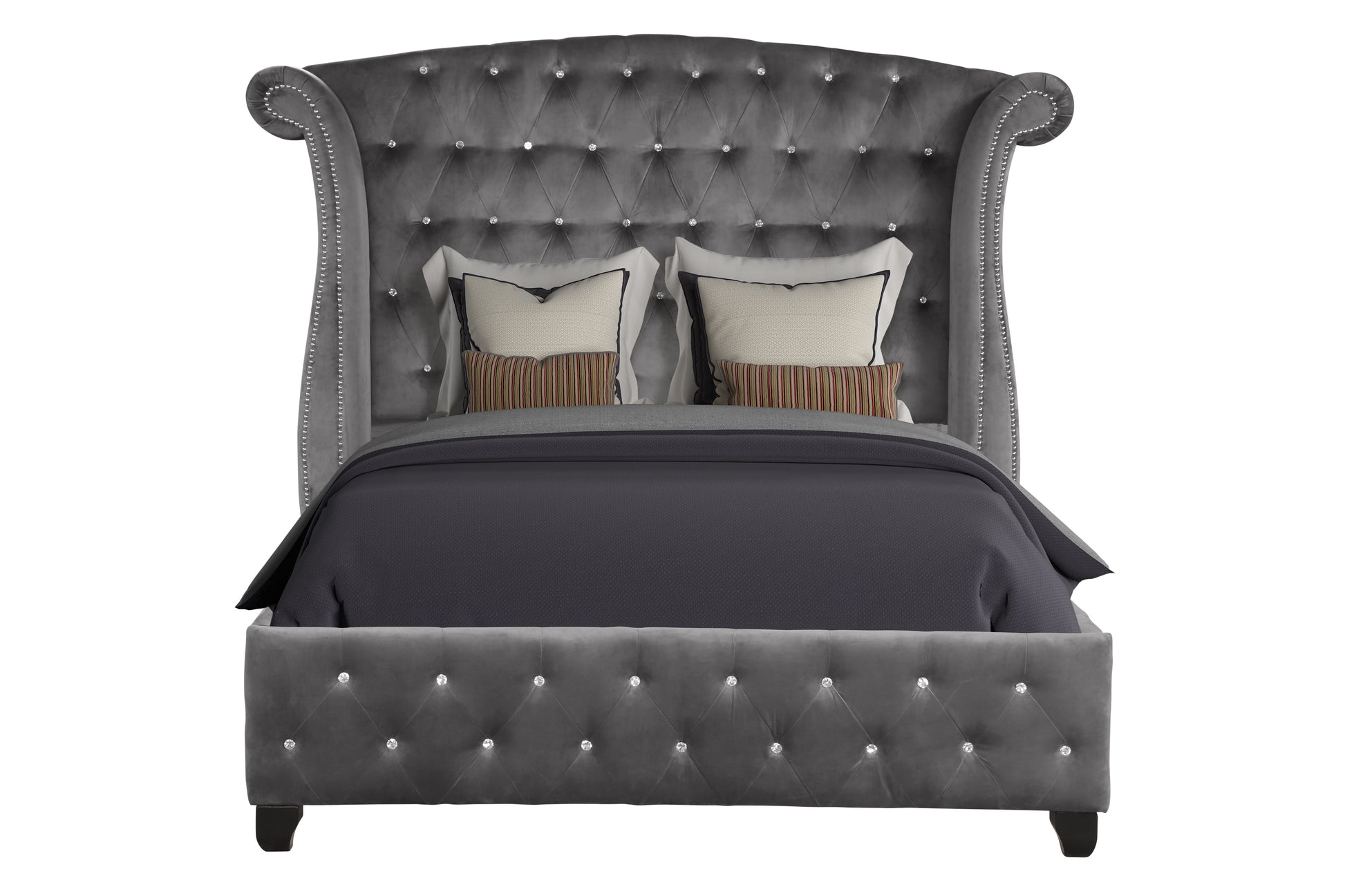 Full 5 Pc Vanity Upholstery Bedroom Set Made With Wood In Gray Box Spring Not Required Full Gray Wood 5 Piece Set Bedroom Contemporary,Modern Upholstered Velvet Tufted Wood