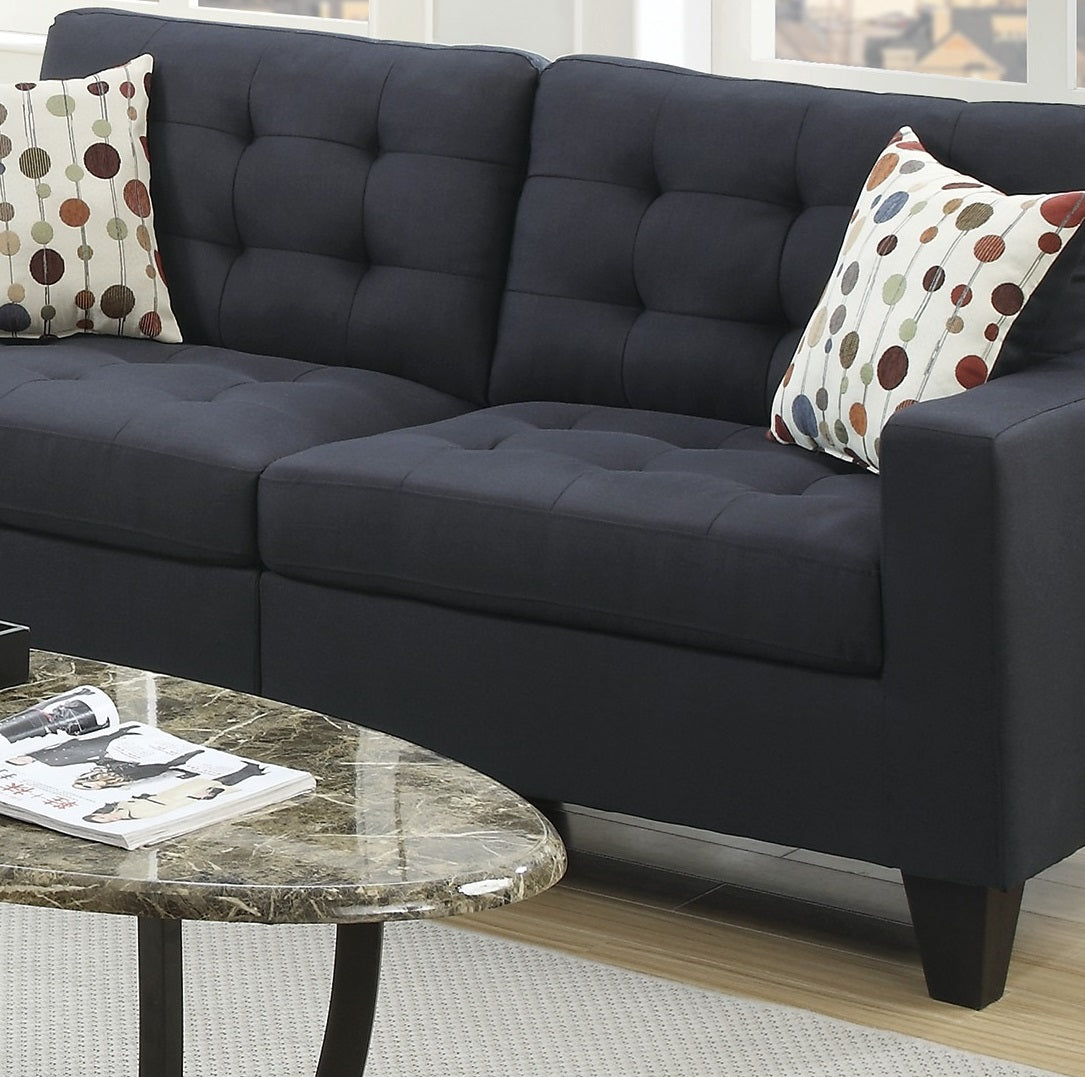 Living Room Furniture 2Pc Sofa Set Black Polyfiber Tufted Sofa Loveseat W Pillows Cushion Couch Solid Pine Black Wood Primary Living Space Tufted Back Modern Pine Square Arms Pine 4 Seat