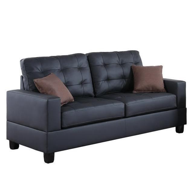 Living Room Furniture 2Pc Sofa Set Black Faux Leather Tufted Sofa Loveseat W Pillows Cushion Couch Black Faux Leather Wood Primary Living Space Tufted Back Contemporary,Modern Pine Square Arms Particle Board 4 Seat