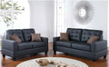 Living Room Furniture 2Pc Sofa Set Black Faux Leather Tufted Sofa Loveseat W Pillows Cushion Couch Black Faux Leather Wood Primary Living Space Tufted Back Contemporary,Modern Pine Square Arms Particle Board 4 Seat