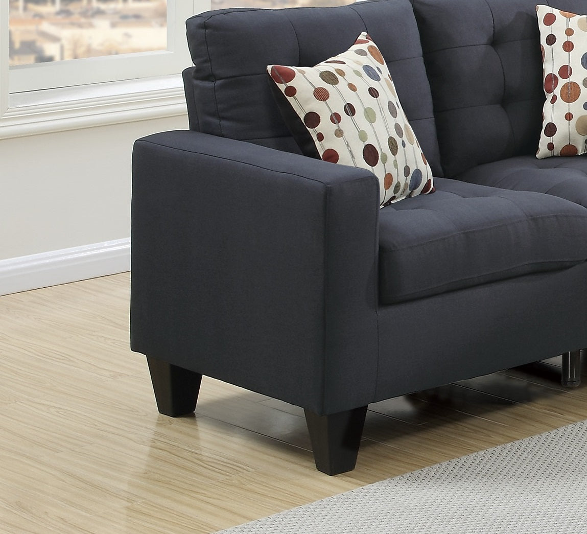 Living Room Furniture 2Pc Sofa Set Black Polyfiber Tufted Sofa Loveseat W Pillows Cushion Couch Solid Pine Black Wood Primary Living Space Tufted Back Modern Pine Square Arms Pine 4 Seat