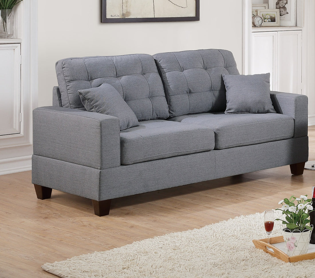 Living Room Furniture 2Pc Sofa Set Grey Polyfiber Tufted Sofa Loveseat W Pillows Cushion Couch Grey Wood Primary Living Space Tufted Back Contemporary,Modern Pine Square Arms Particle Board 4 Seat