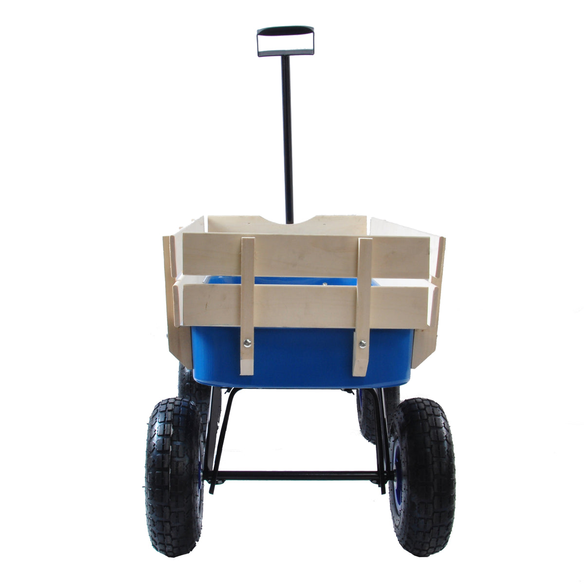 Outdoor Wagon All Terrain Pulling Wood Railing Air Tires Garden Cart Blue Steel