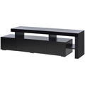 Modern Style 16 Colored Led Lights Tv Cabinet, Uv High Gloss Surface Entertainment Center With Dvd Shelf, Up To 70 Inch Tv, Black Black Particle Board