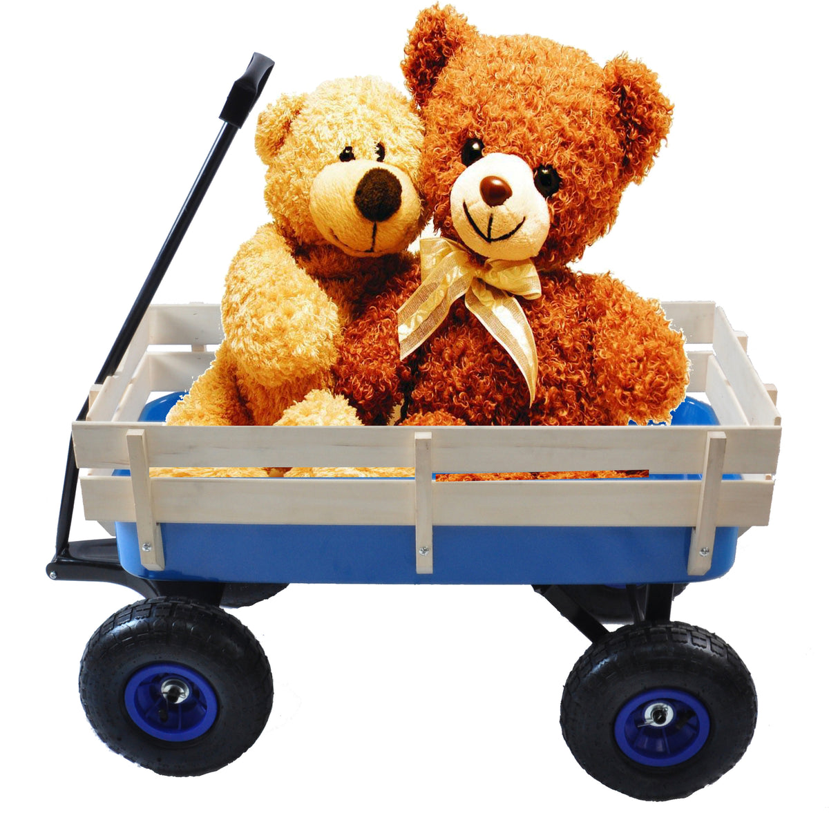 Outdoor Wagon All Terrain Pulling Wood Railing Air Tires Garden Cart Blue Steel