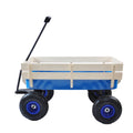 Outdoor Wagon All Terrain Pulling Wood Railing Air Tires Garden Cart Blue Steel