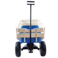 Outdoor Wagon All Terrain Pulling Wood Railing Air Tires Garden Cart Blue Steel