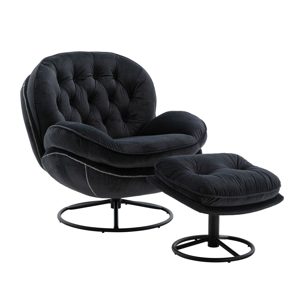 Accent Chair Tv Chair Living Room Chair With Ottoman Black Black Foam Upholstered