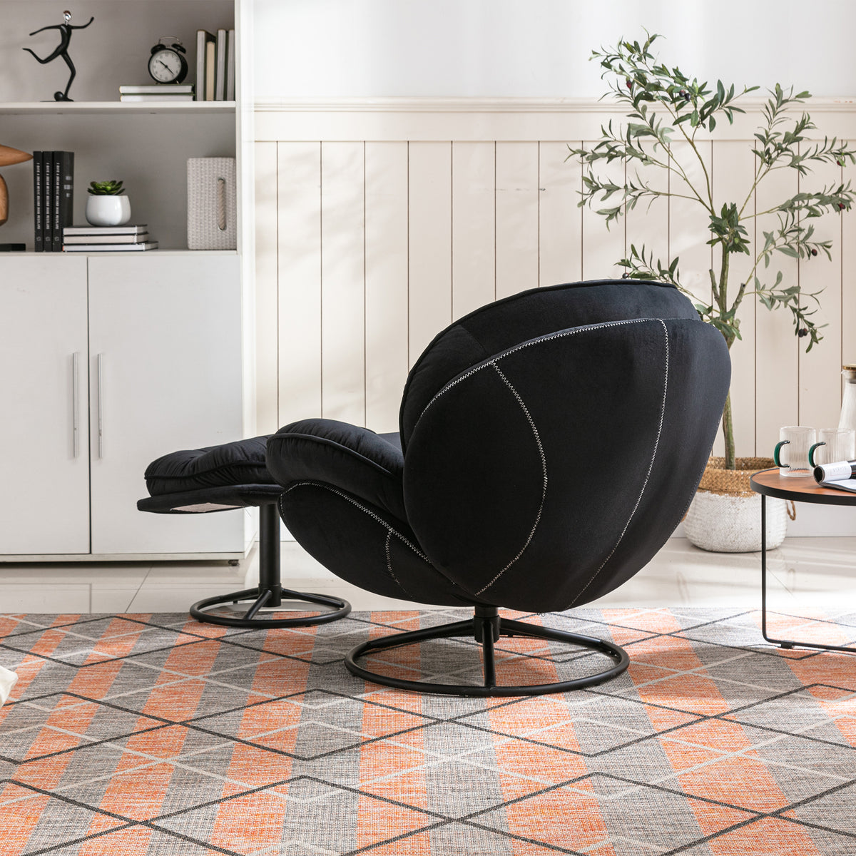 Accent Chair Tv Chair Living Room Chair With Ottoman Black Black Foam Upholstered