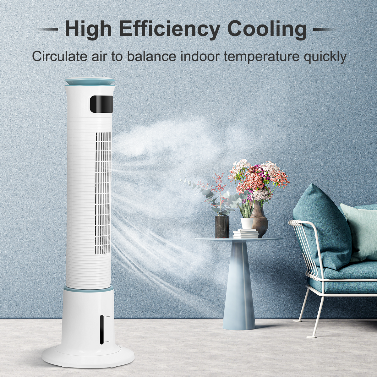 Simple Deluxe Mist Tower Fan, 12 Speeds & 3 Modes Settings Standing Fan15 Hour Timing Closure Cooling Fan, Low Noise, 43 Inches, White White Plastic