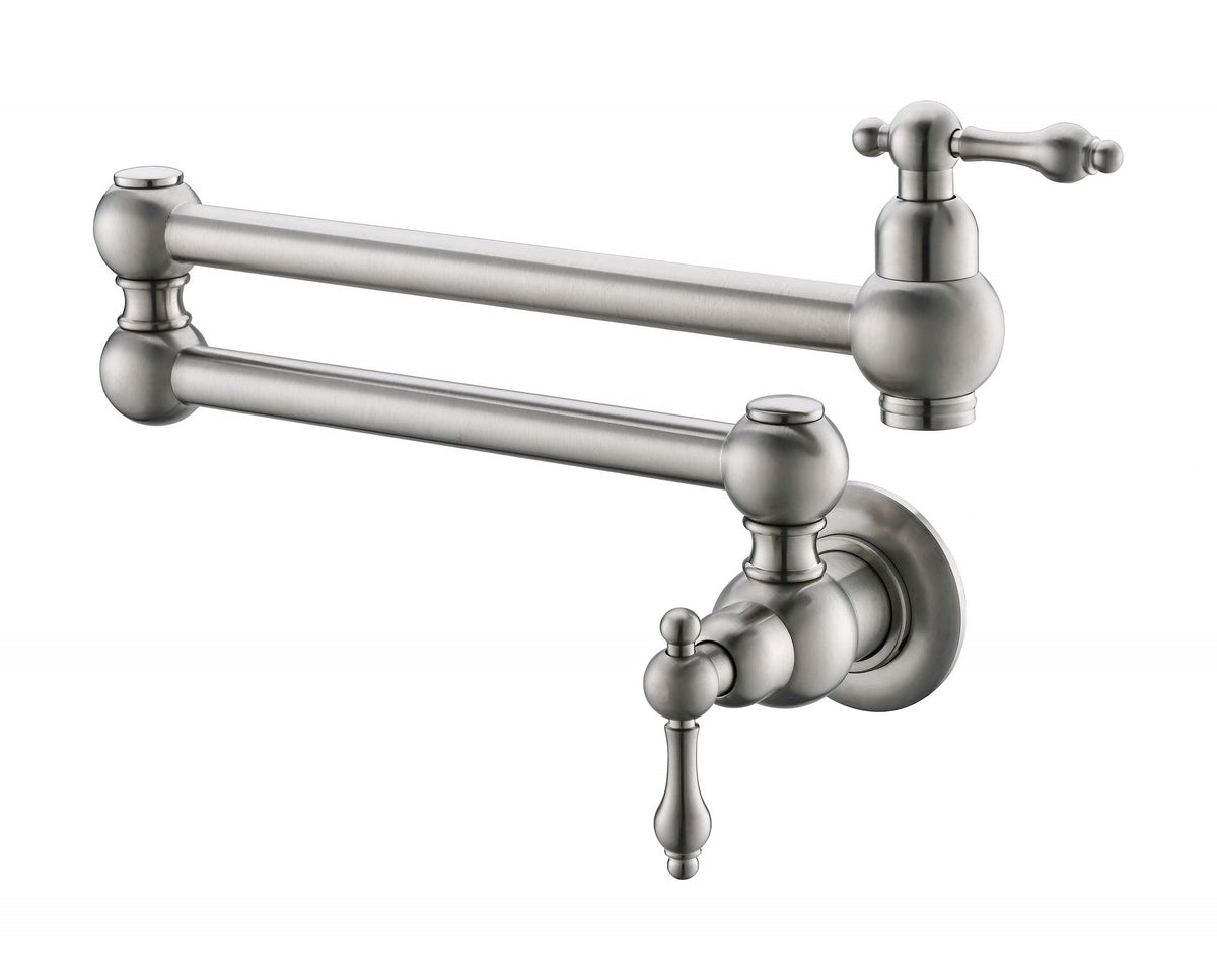 Pot Filler Faucet Wall Mount,With Double Joint Swing Arms Brushed Nickel Brushed Nickel Brass