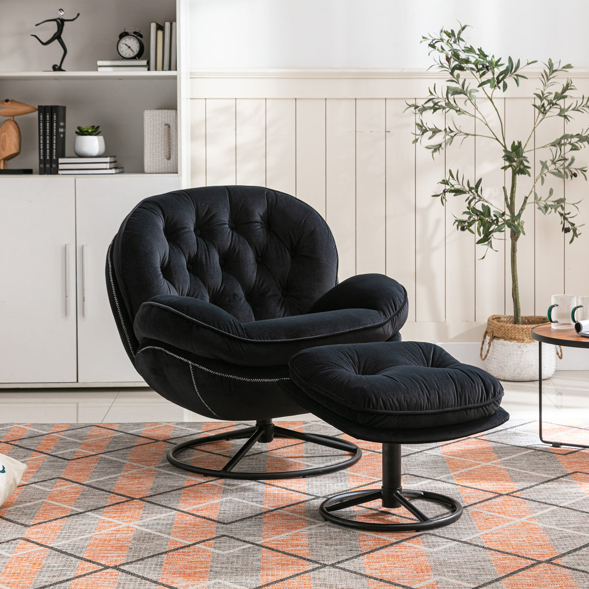 Accent Chair Tv Chair Living Room Chair With Ottoman Black Black Foam Upholstered