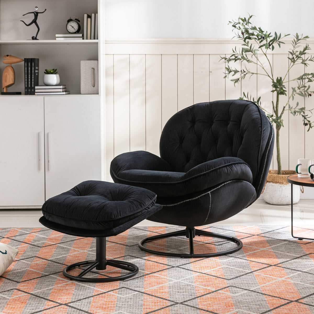 Accent Chair Tv Chair Living Room Chair With Ottoman Black Black Foam Upholstered